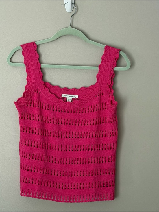 St. John Tops - ST. JOHN Hot Pink Scalloped Open-Knit Tank Top - Size Petite S